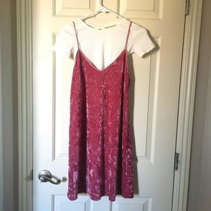 NWOT_Pink velvet camisole dress + white short-sleeve cross back shirt _ S/M